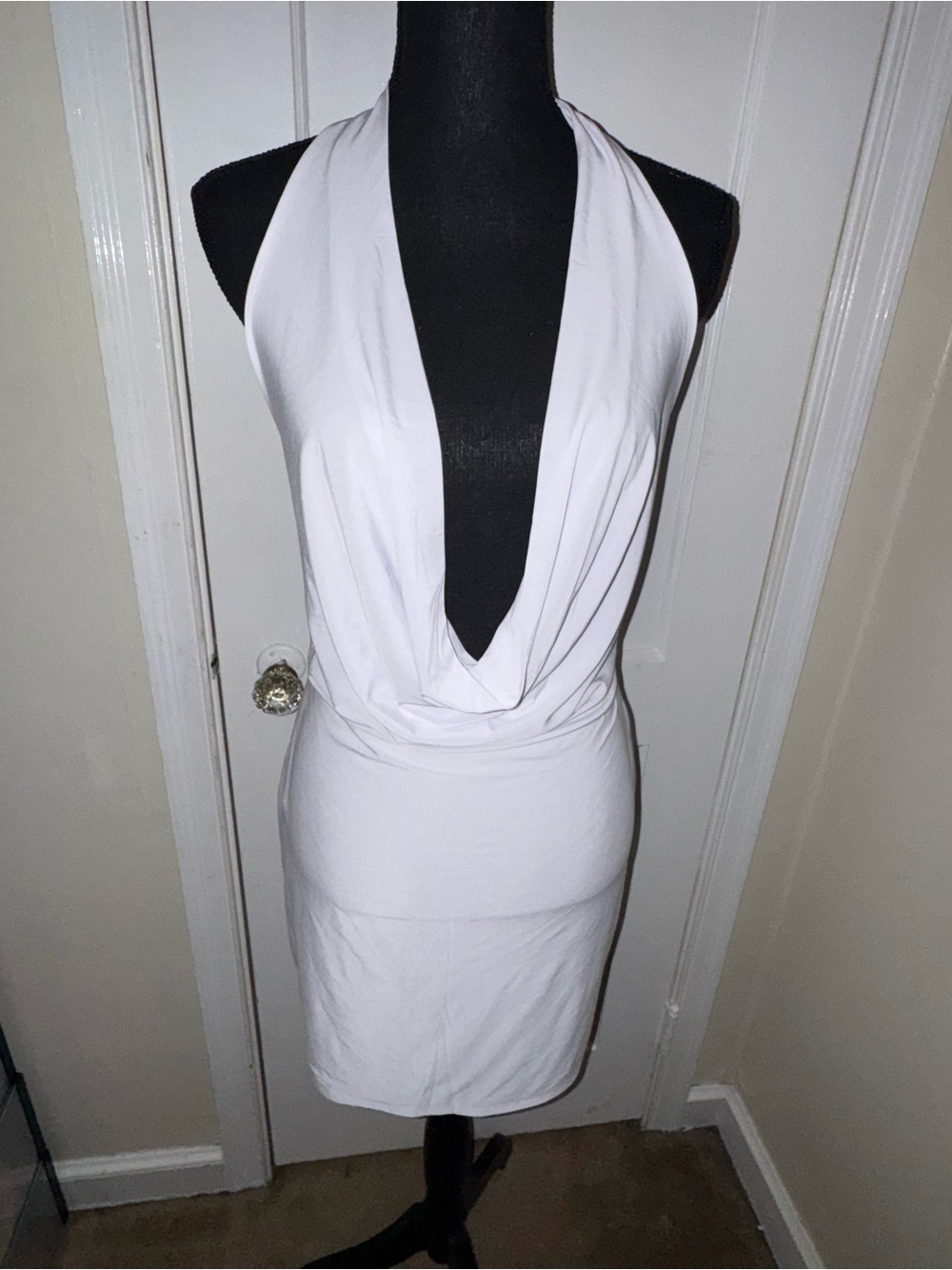AKIRA White Strapless Draped Cowl Mini Dress
